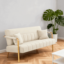 Costoffs Sofa Couch Modern Velvet Sofa Couch, 143cm Small Loveseat with Gold-tone Metal Arms & Legs, Upholstered Design, Includes 2 Pillows, Ideal for Bedroom, Home Office, Studio, Small Spaces, Light Grey/Green/Beige/Black/Pink