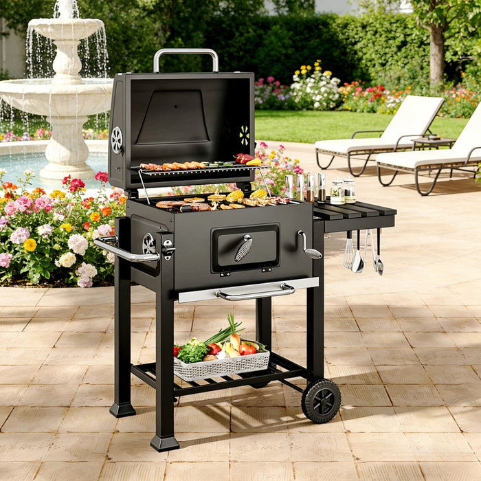 Commercial Black Grill Cart – Portable Outdoor Terrace BBQ, 113x45x100cm, Great for Camping & Outdoor Barbecue Events