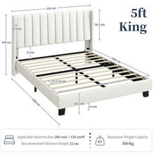 Costoffs Upholstered Bed Frame, Double/King Size Bed Frame, Platform Bed Frame with Channel Tufted Headboard, Upholstered Bed Frame with Wing Side, Mattress Foundation with Wooden Slat Support, Sturdy Wooden Slat Support, No Box Spring Needed, Beige/Dark