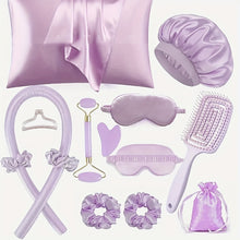 13pcs Sleep Hairstyle Design Tool Set | Curler And Facial Massager, Pillowcase, No Heat Curling Kit, Overnight Curler, Sleeping Eye Mask, Women'S Face Roller Light Beige Care Tools Black/Pink/Purple 3 Colors for Choose