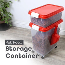 3pcs Airtight Pet Food Storage Container Set on Wheels, Dual-Compartment Dry Dog & Cat Food Dispenser with Rolling Casters and Measuring Scoop