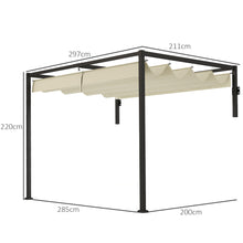 2 x 3m Lean To Pergola with Retractable Roof, Wall Mounted Garden Gazebo Outdoor Sun Shade Shelter for Patio, Khaki