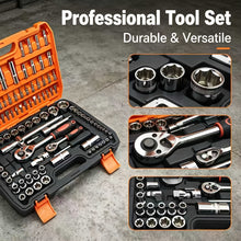 50+3/107pcs Heavy-Duty Socket Wrench And Tool Set with Quick-Release Ratchet, Extension Screwdriver Kit Suitable for Car, Motorcycle, Bicycle, And Home Repair, 1/4" 1/2" 3/8" Drive, Professional Mechanic Tool Kit for Auto Maintenance