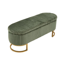 Upholstered Storage Bench with Flip Lid, Corduroy Fabric Padded Ottoman Footrest, Oval-shaped Bedroom End of Bed Bench Stool Footstool, Light Luxury Golden Metal Legs, Perfect for Bedroom, Hallway, Living Room (1pc )