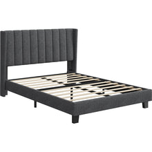 Costoffs Upholstered Bed Frame, Double/King Size Bed Frame, Platform Bed Frame with Channel Tufted Headboard, Upholstered Bed Frame with Wing Side, Mattress Foundation with Wooden Slat Support, Sturdy Wooden Slat Support, No Box Spring Needed, Beige/Dark