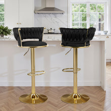 2pcs Modern Swivel Woven Velvet Bar Stools, Stool, 360° Swivel Adjustable Height Bar Stool with Backrests Golden Metal Tall Bar Stools Counter Height for Kitchen Island, for Christmas, Festival, New Year'S Gift