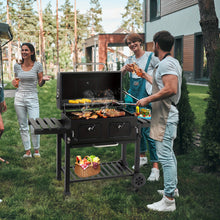 Large Heavy-Duty Cast Iron Outdoor BBQ Grill & Smoker - Commercial-Grade Portable Charcoal Grill with Dual Doors, Foldable Tabletop & Side Tables, Heavy-Duty & Wheels for Backyard, Patio, Camping - No Assembly Required (
