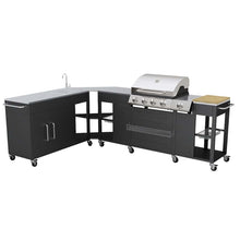 Outdoor Kitchen Barbecue Missouri 4 Burners, Material: Stainless steelDimensions counter with sink: 182 x 52 x 107.5 cm (L x W x H)Dimensions counter with grill: 248 x 55.5 x 112 cm (L x W x H)Number of control buttons: 5Number of wheels: 12Torches: 48 00