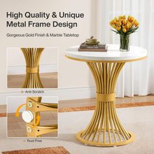 Round Modern Side Table, Faux Marble Accent Side Table with Gold Metal Base, Small White Gold Sofa Side Table for Living Room, Bedroom, Office, Small Space, White & Gold