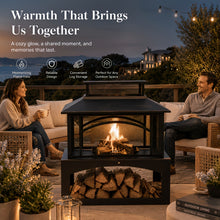 Nordivale Outdoor Fire Pit with Wood Storage, 81.28cm Metal Fireplace for Backyard Patio, 360° Safety Mesh Screen, Large Steel Wood Burning Pit for Garden, Deck, Party (Black)