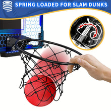 Basketball Hoop Indoor, Mini Basketball Hoop with 7 LED Lighting, Scoreboard, Over Door Basketball Hoop with 3 Modes, Volume Adjustable, Foldable, Basketball Toys for Kid Gifts (Blue)