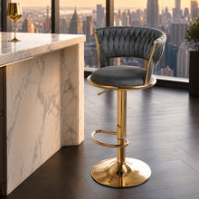 Adjustable Swivel Bar Stool, Modern Velvet Counter Height Bar Chair with Backrest and Footrest, Gold Frame, Perfect for Home Bar, Kitchen Island, Dining, and Commercial Bars