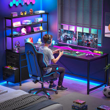 152.4cmH Tall L-Shaped Corner Computer Desk, Reversible Gaming Desk with Storage Rack And Fabric Drawers And Mesh PC Tower Stand, PC Table Workstation, Suitable for Home Offices