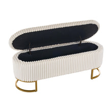 Upholstered Storage Bench with Flip Lid, Corduroy Fabric Padded Ottoman Footrest, Oval-shaped Bedroom End of Bed Bench Stool Footstool, Light Luxury Golden Metal Legs, Perfect for Bedroom, Hallway, Living Room (1pc )