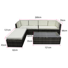 Grey Rattan Garden Corner Sofa Set with Glass Coffee Table for Patio Outdoor Lounge All-weather Furniture Backyard