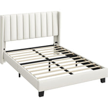 Costoffs Upholstered Bed Frame, Double/King Size Bed Frame, Platform Bed Frame with Channel Tufted Headboard, Upholstered Bed Frame with Wing Side, Mattress Foundation with Wooden Slat Support, Sturdy Wooden Slat Support, No Box Spring Needed, Beige/Dark