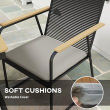 6 Seater Garden Dining Set with Soft Cushions, Rattan Backrest, Rectangular Plastic Top, Garden Furniture Set, Outdoor Dining Table and Chairs for Patio, Balcony, Poolside