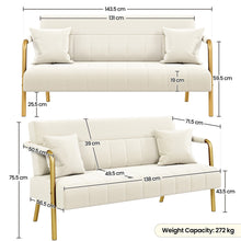 Costoffs Sofa Couch Modern Velvet Sofa Couch, 143cm Small Loveseat with Gold-tone Metal Arms & Legs, Upholstered Design, Includes 2 Pillows, Ideal for Bedroom, Home Office, Studio, Small Spaces, Light Grey/Green/Beige/Black/Pink