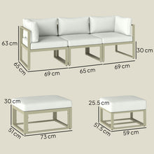 Garden Daybed, 6pcs Outdoor Sectional Sofa Set, Aluminium Patio Conversation Furniture Set with Coffee Table, Footstool and Cushions, Cream White