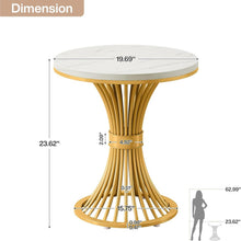 Round Modern Side Table, Faux Marble Accent Side Table with Gold Metal Base, Small White Gold Sofa Side Table for Living Room, Bedroom, Office, Small Space, White & Gold