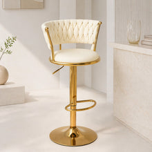 Adjustable Swivel Bar Stool, Modern Velvet Counter Height Bar Chair with Backrest and Footrest, Gold Frame, Perfect for Home Bar, Kitchen Island, Dining, and Commercial Bars