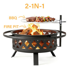 76cm Outdoor Fire Pit With Grill, Steel Fire Bowl for BBQ Camping Picnic, Garden Patio Heater Charcoal Log Wood Burner