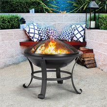 Costoffs Fire Pit, Outdoor Fire Pit Round Steel Fire Bowl for Camping, Hiking and Beach Parties, Patio Fire Pit with Mesh Screen Cover Fire Poker Log Grate for Yards, Porches, Patio, Stores, Patio BBQ Camping Bonfire, Black