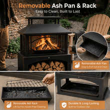 Nordivale 2 in 1 Outdoor Fireplace Fire Pit Table with Hidden Log Storage & Patio Heater, Heavy-Duty Thickened Steel Construction, Large Wood Burning Fire Pit with Log Holder for Backyard, Porch & Garden