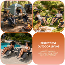 Garden Mile 3pcs Zero Gravity Sun Lounger Set with Table - 2 Folding Reclining Chairs with Canopy Shade, Cup Holder & Phone Tray, Adjustable Headrest, Portable Garden, Patio, Beach Chairs - Black