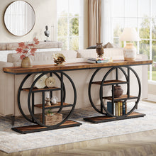 41.3" Console Table, Industrial 4-Tier Sofa Table Entryway Table with Circle Base, Narrow Wood Accent Tables with Storage Shelves for Living Room, Hallway, Foyer, Rustic Brown