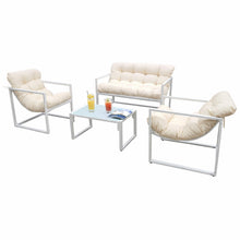 Neo 4 Piece Outdoor Patio Garden Furniture Set Cushions Metal Sofa Loveseat 2 Chairs Glass Coffee Table Balcony Backyard Conservatory