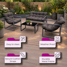Neo 4 Piece Outdoor Patio Garden Furniture Set Cushions Metal Sofa Loveseat 2 Chairs Glass Coffee Table Balcony Backyard Conservatory
