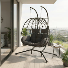 Foldable Hanging Basket, 2-person Egg Chair (2 adults of relatively small build), PE Rattan Chair, Including Cushion, 115x130x68cm.