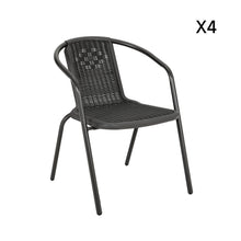 5pcs Garden Pub Table and Chair Set: 1 Table and 4 Chairs. Model A: 120 X 80 X 72 Cm Stone-effect Rectangular Table with Parasol Hole + 4 Black Plastic Rope-upholstered Stackable Chairs