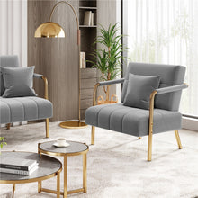 Costoffs Accent Chair 75.5cm Wide Velvet Upholstered Accent Bedroom Chair with Gold Metal Frame & Cosy Pillow, Modern Design, Ideal 1-Seater Leisure Armchair for Living Room, Bedroom, Office, Studio, Light Grey/Pink/Beige