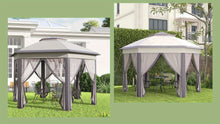 Outsunny Hexagon Garden Gazebo Pop Up Gazebo Outdoor Patio Double Roof Instant Shelter with Netting, 3 X 4M, Beige