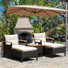DORTALA 5pcs Outdoor Wicker Patio Furniture Sectional Conversation Set with Cushioned Zipped Pillows & 2 Ottomans - All-Weather PE Rattan Sofa, Poolside Garden Seating Suitable for Porch, Balcony - (Assembly Required)