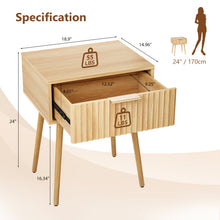 1-Drawer Bedroom Nightstand with Tall Legs, Slatted Particleboard & MDF Bedside Table with Melamine & Vacuum-Formed Finish, 2 Sizes 48×38×60cm/40×30×55cm, 1/2 -Pcs Options, Oak/Walnut Wood Grain for Bedroom
