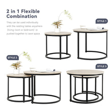 Round Coffee Table Nesting Table Set of 2, Side Table for Living Room, Multi-Functional Side Table, Metal Frame with Wood Sofa Table, Stacking Side Table for Bedroom, Balcony