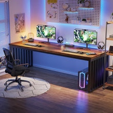 180 cm Office Desk, Desk with Heavy Duty Metal Frame, Workstation Study Desk for Home Office, Brown (Without Chair) (Brown & Black)
