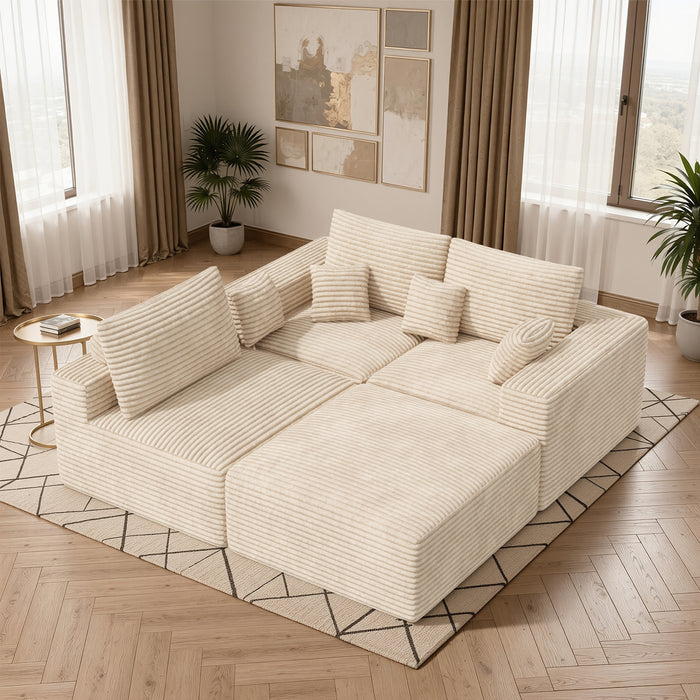 Modern Modular L-Shaped Sofa Striped Upholstered Couch Shaped Sectional Sofa Scandinavian Style Comfortable Seating for Home/Apartment