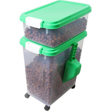 3pcs Airtight Pet Food Storage Container Set on Wheels, Dual-Compartment Dry Dog & Cat Food Dispenser with Rolling Casters and Measuring Scoop