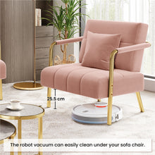Costoffs Accent Chair 75.5cm Wide Velvet Upholstered Accent Bedroom Chair with Gold Metal Frame & Cosy Pillow, Modern Design, Ideal 1-Seater Leisure Armchair for Living Room, Bedroom, Office, Studio, Light Grey/Pink/Beige