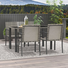 Outsunny 4 Seater Rattan Garden Furniture Set, 5 Pieces Rattan Outdoor Dining Set, Patio Conservatory with Tempered Glass Tabletop - Mixed Grey