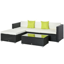 5pcs PE Garden Furniture Set with Cushions, Outdoor Corner Sofa, Patio Sectional Conversation Furniture Sets with Glass Top Coffee Table