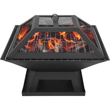 Square Outdoor Fire Pits, Portable Fire Pit with Poker, Grate, Grill and Cover