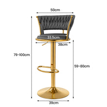 Adjustable Swivel Bar Stool, Modern Velvet Counter Height Bar Chair with Backrest and Footrest, Gold Frame, Perfect for Home Bar, Kitchen Island, Dining, and Commercial Bars