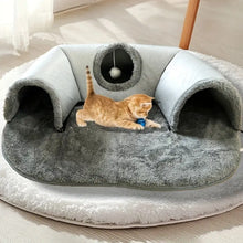 2-in-1 Cat Tunnel, Bed & Playhouse, Soft Fluffy Pet Bed, Cozy Hideout for Small Cats,Rabbits,Guinea Pigs,Hamsters, Anti-Slip Bottom, Zip Detachable for Easy-Clean Design, Durable Pet Toy, M/L Size