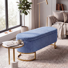 Upholstered Storage Bench with Flip Lid, Corduroy Fabric Padded Ottoman Footrest, Oval-shaped Bedroom End of Bed Bench Stool Footstool, Light Luxury Golden Metal Legs, Perfect for Bedroom, Hallway, Living Room (1pc )