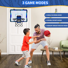 Basketball Hoop Indoor, Mini Basketball Hoop with 7 LED Lighting, Scoreboard, Over Door Basketball Hoop with 3 Modes, Volume Adjustable, Foldable, Basketball Toys for Kid Gifts (Blue)